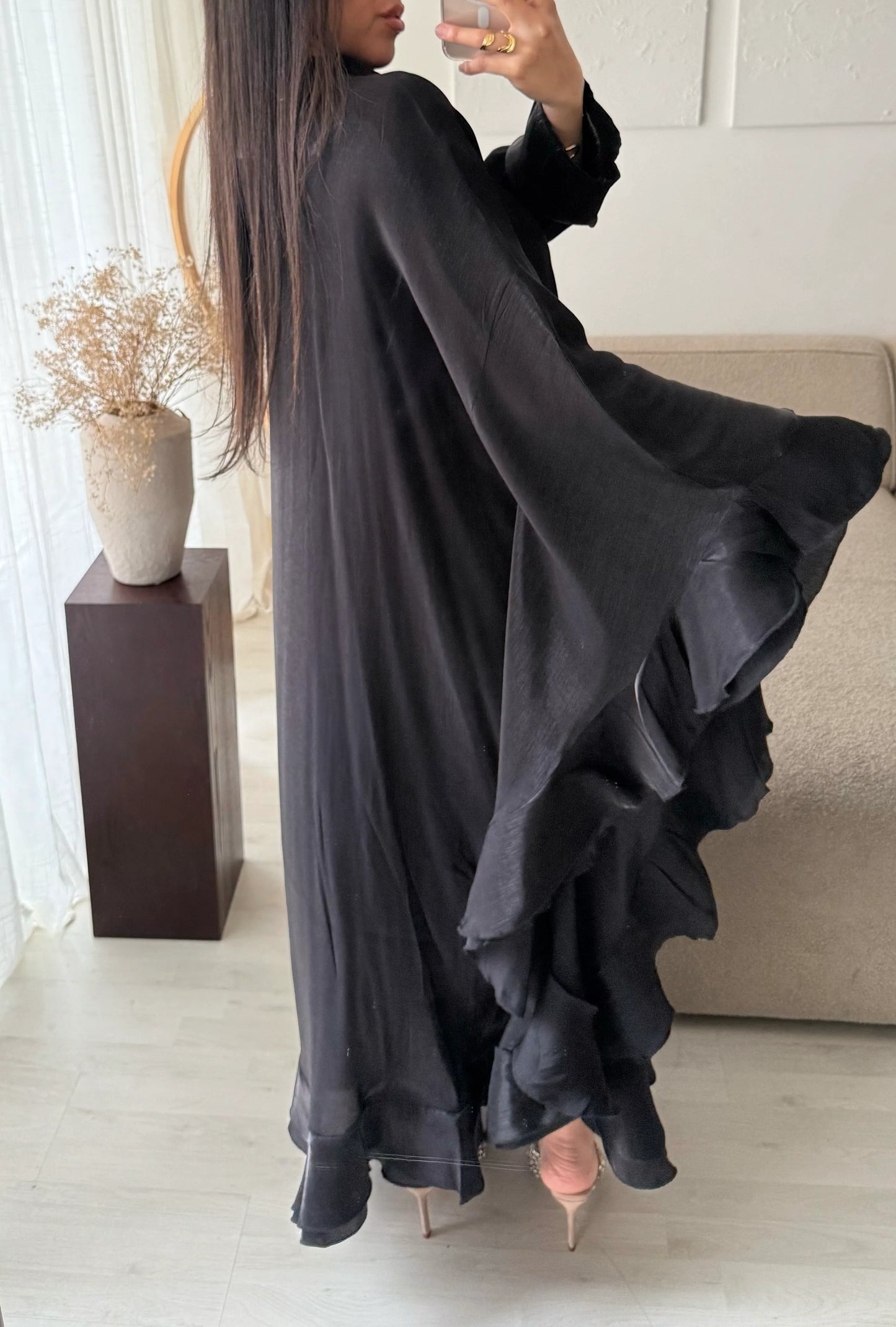 Iridescent Asymmetrical Ruffle Inner Tie Belt Dress