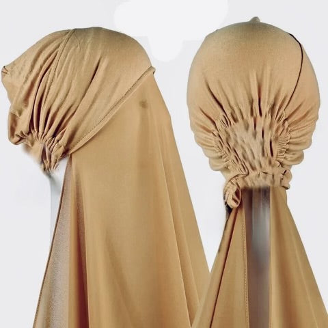 2 in 1 Ready-wear joint Bonnet with Chiffon Scarf Hijab no tie