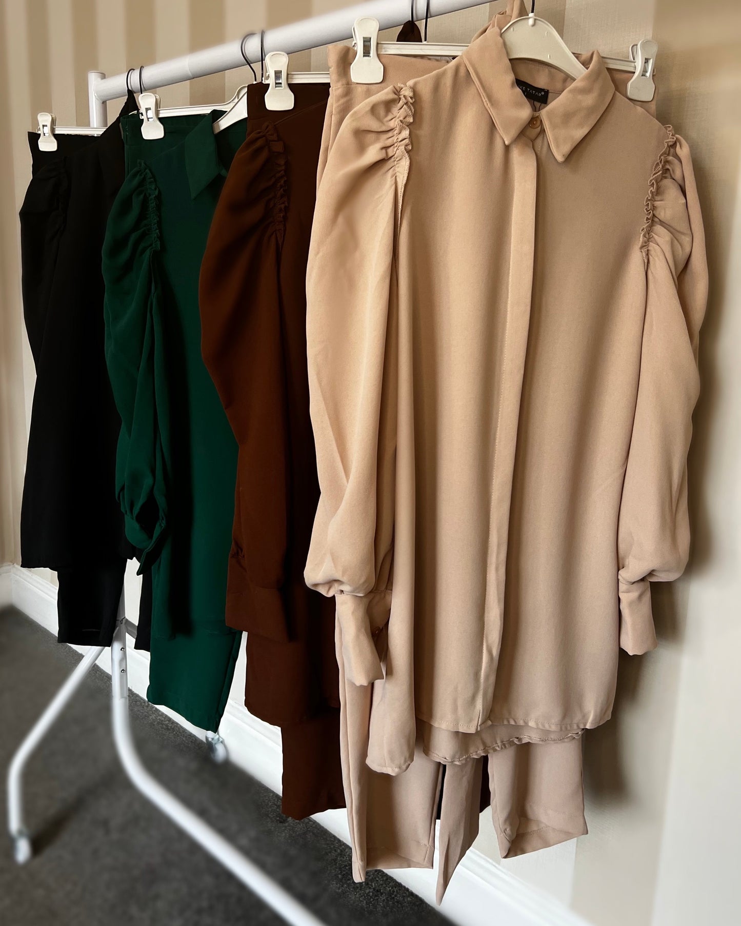 Crepe Ruffle Shoulder Co Ord - Brown