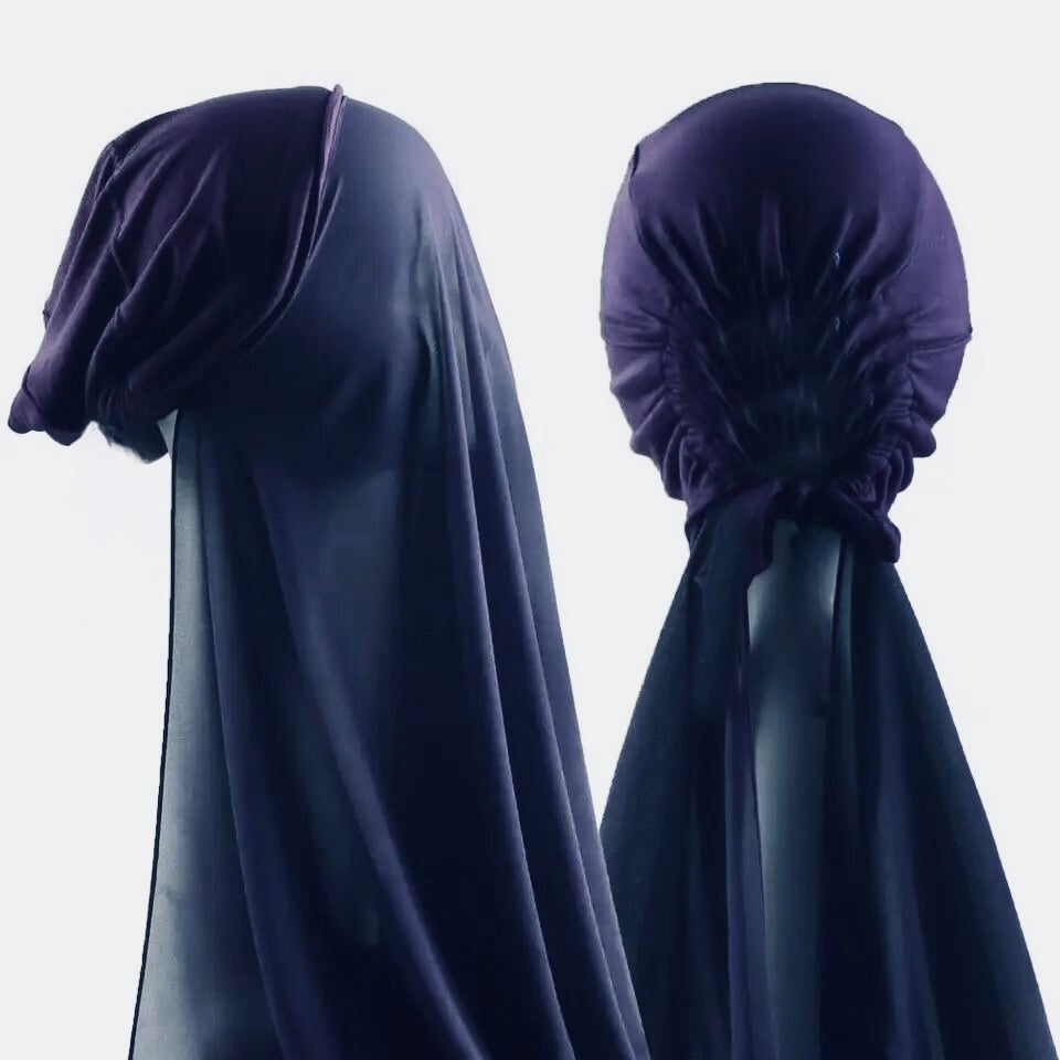 2 in 1 Ready-wear joint Bonnet with Chiffon Scarf Hijab no tie