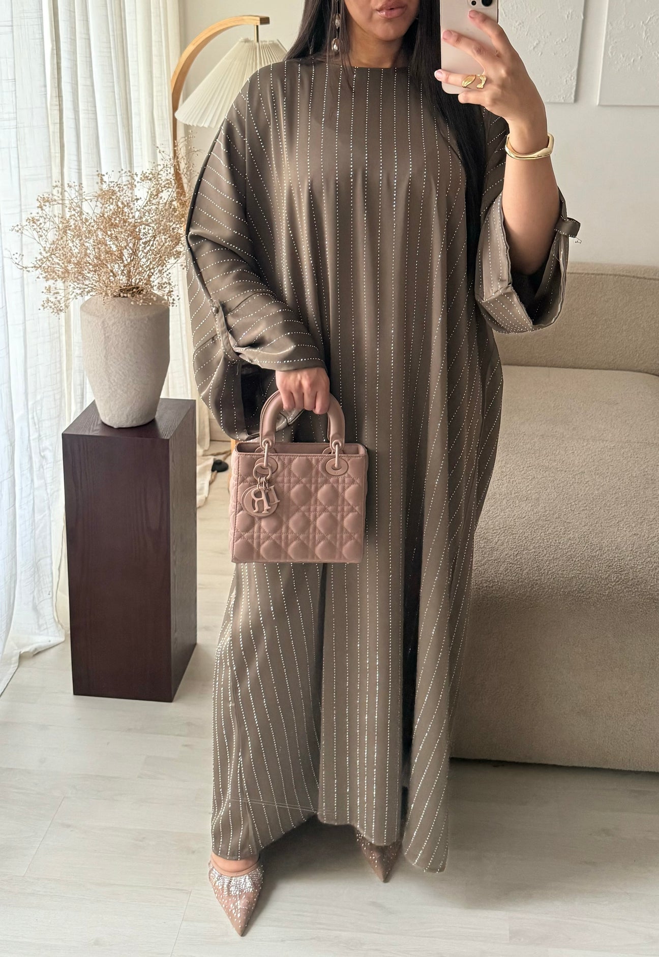 Premium Vertical Rhinestone Abaya Dress