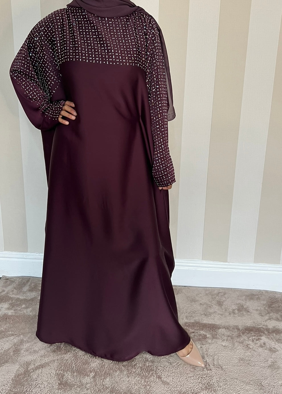 Plum Embellished Tie Kaftan Abaya