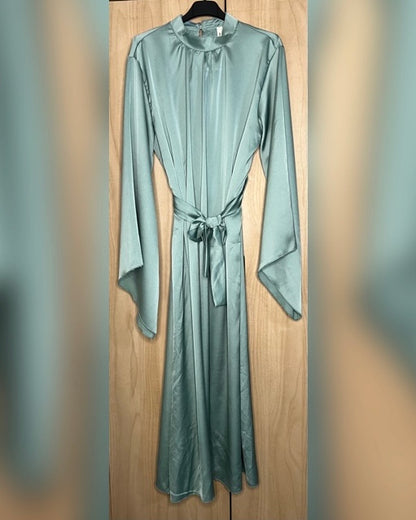 Flared Sleeve Satin Dress