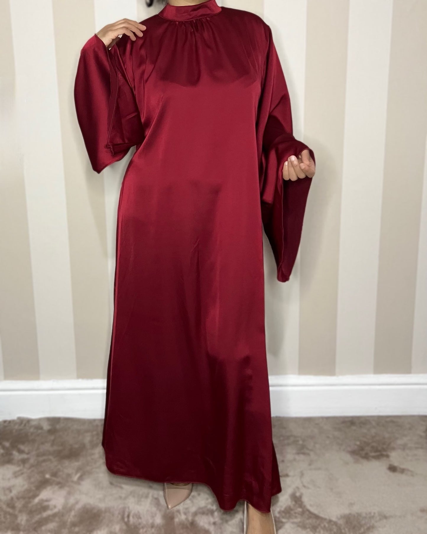 Flared Sleeve Satin Dress