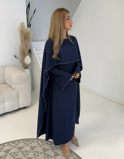 Pearl Detail Cape Dress