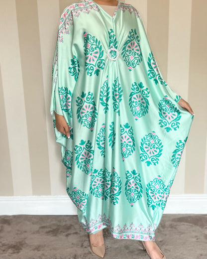 Jewel Print Satin Kaftan