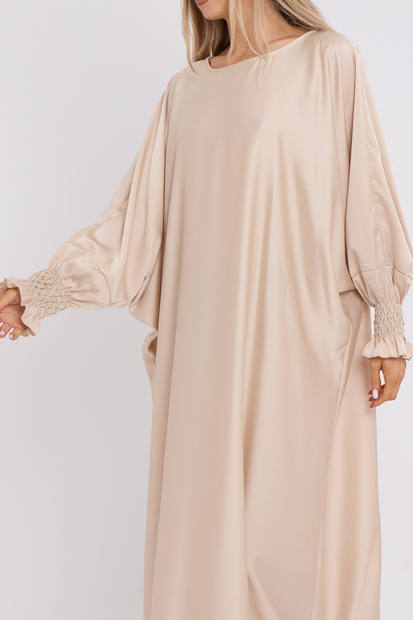 Cuff Detail Satin Batwing Dress