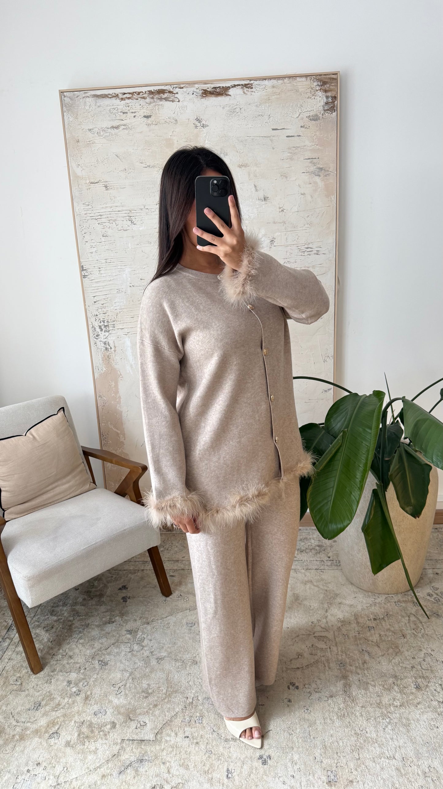 Premium Fur Trim Cardigan Co Ord