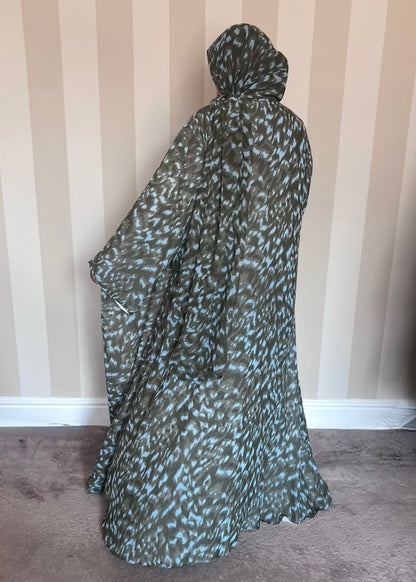 Print Chiffon Abaya - Khaki