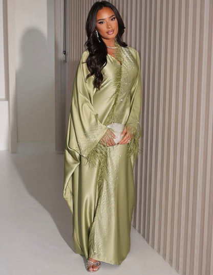 Premium Farah Feather Embellished Tie Belt Kaftan