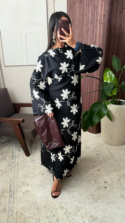 Maria Embroidered Linen-Style Dress with Adjustable Tie Belt