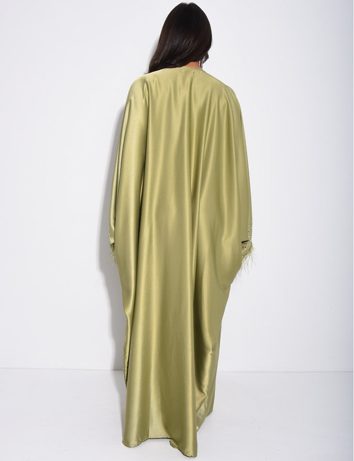 Premium Farah Feather Embellished Tie Belt Kaftan