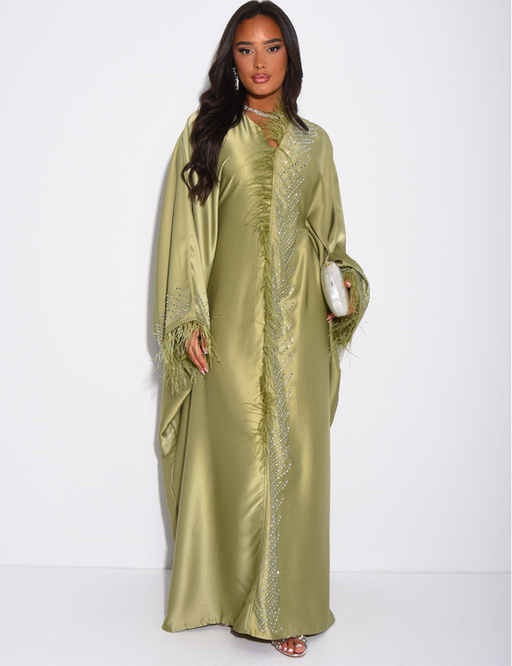 Premium Farah Feather Embellished Tie Belt Kaftan