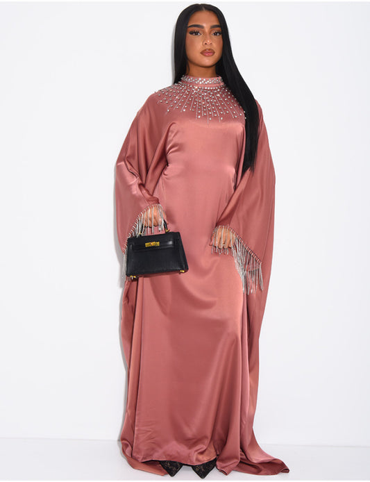 Sareena Premium Embellished Fringe Kaftan with Inner Belt