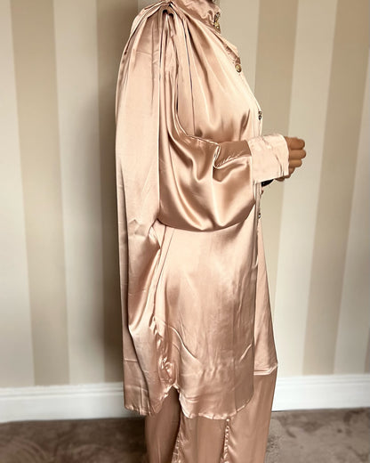 Satin Oversized Gold Button Co Ord