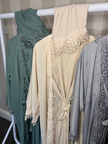 Layla Floral Trim Abaya Set