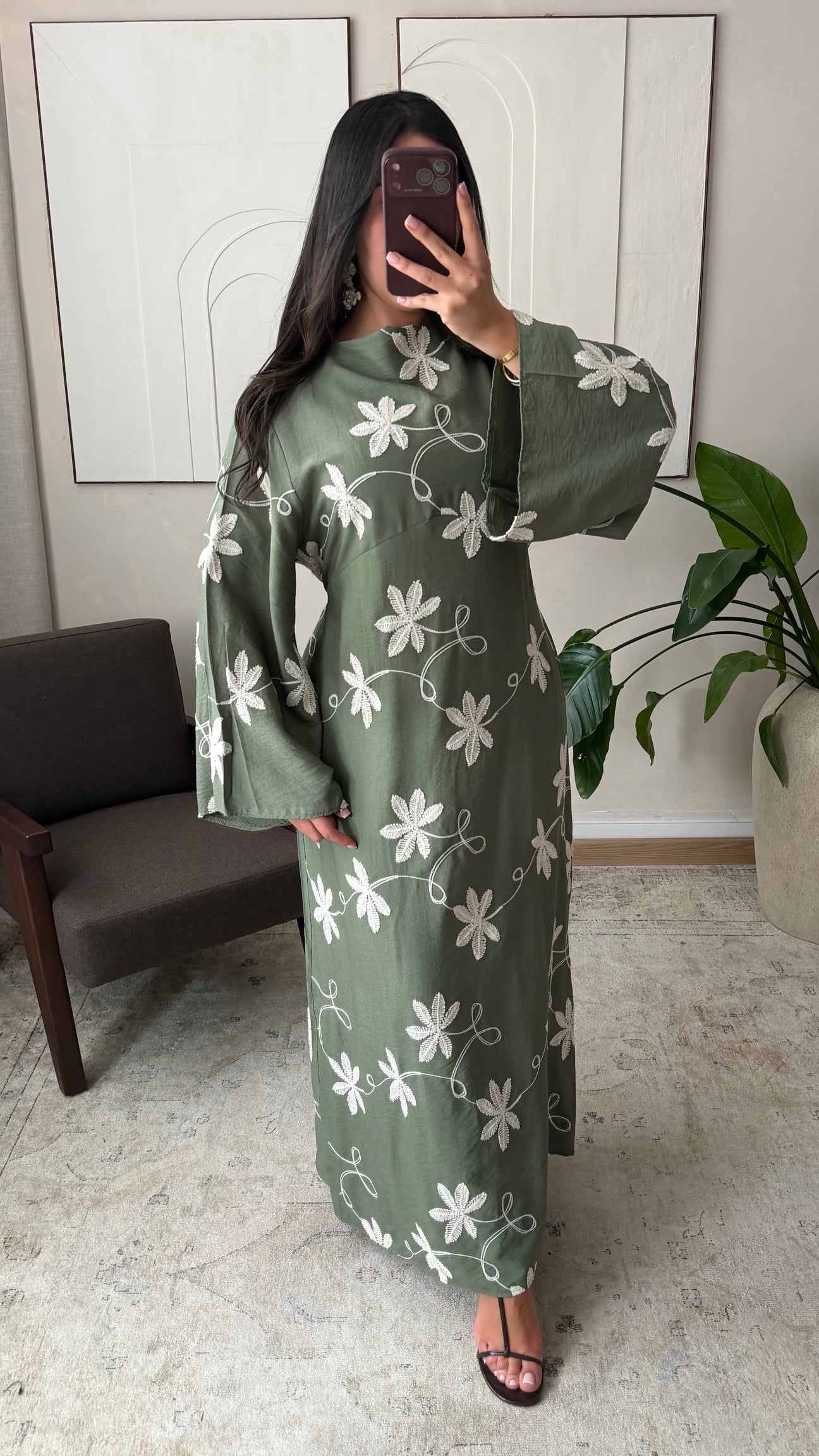 Maria Embroidered Linen-Style Dress with Adjustable Tie Belt