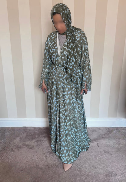 Print Chiffon Abaya - Khaki