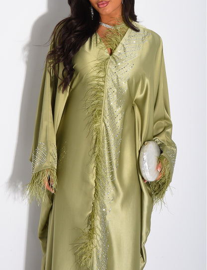 Premium Farah Feather Embellished Tie Belt Kaftan