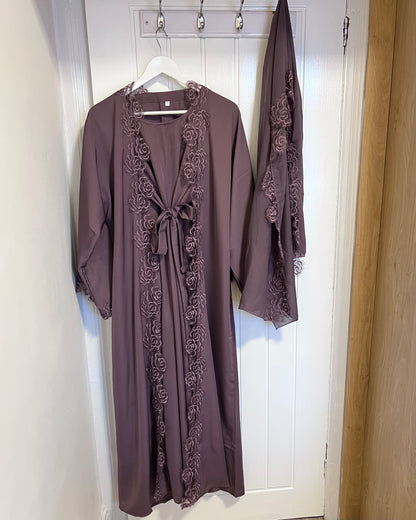 Layla Floral Trim Abaya Set