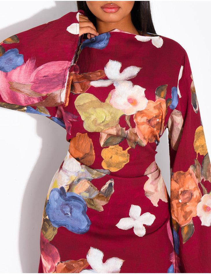 Madeeha Floral Linen-Effect Dress with adjustable tie belt