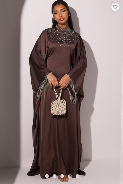 Sareena Premium Embellished Fringe Kaftan with Inner Belt