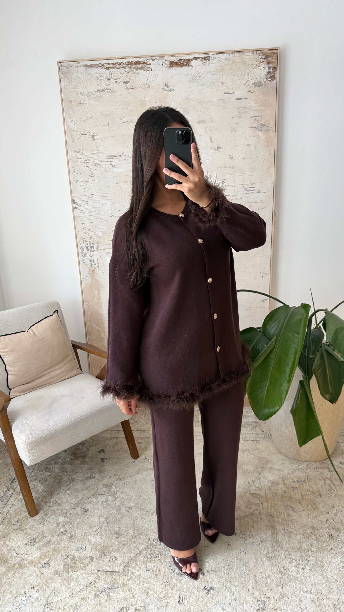 Premium Fur Trim Cardigan Co Ord