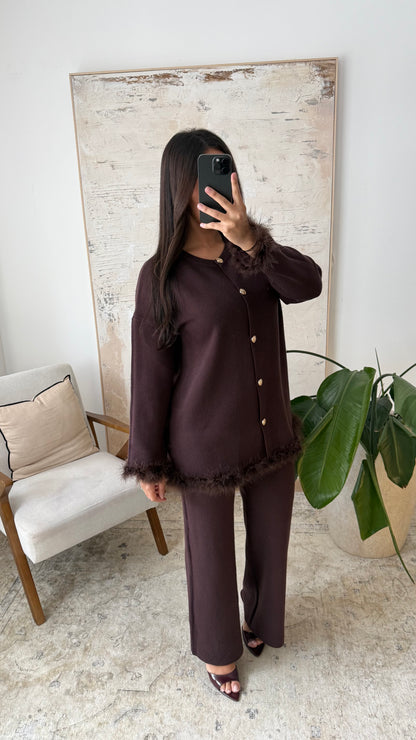 Premium Fur Trim Cardigan Co Ord