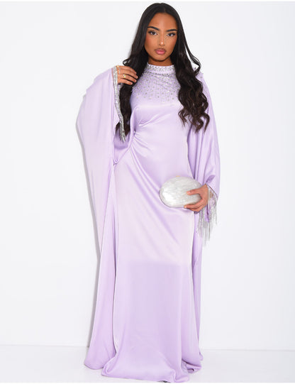 Sareena Premium Embellished Fringe Kaftan with Inner Belt