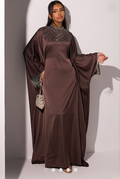 Sareena Premium Embellished Fringe Kaftan with Inner Belt