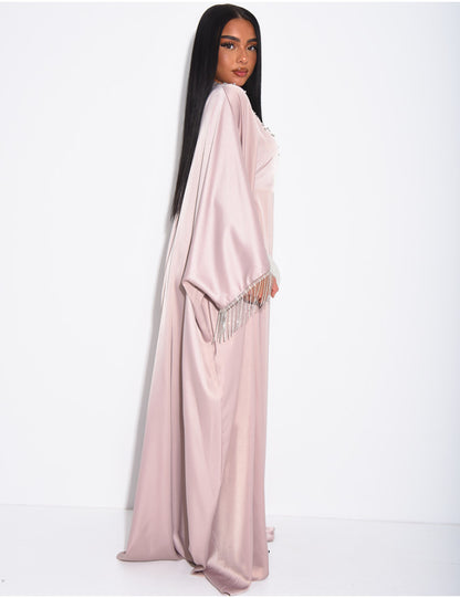 Sareena Premium Embellished Fringe Kaftan with Inner Belt