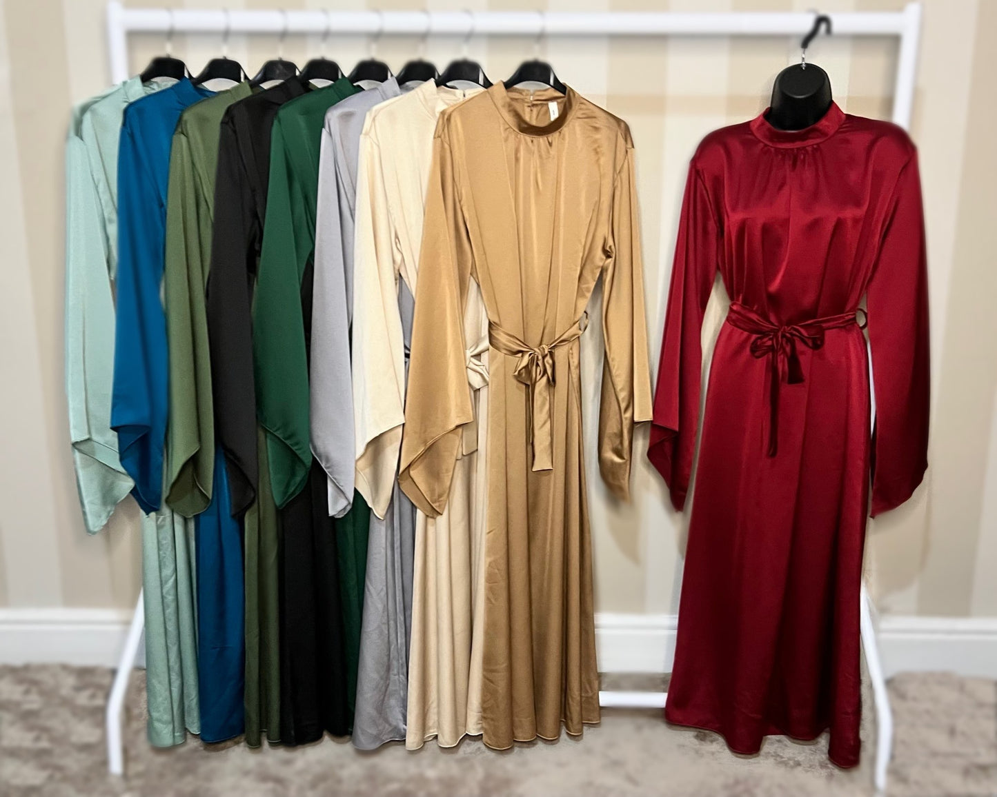 Flared Sleeve Satin Dress