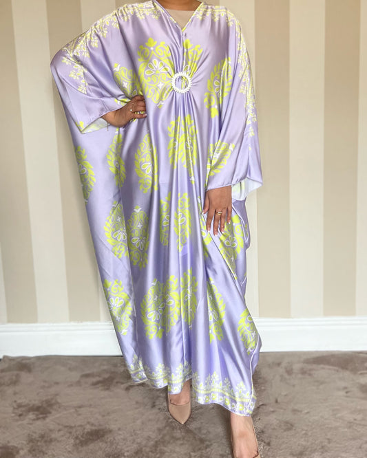 Jewel Print Satin Kaftan