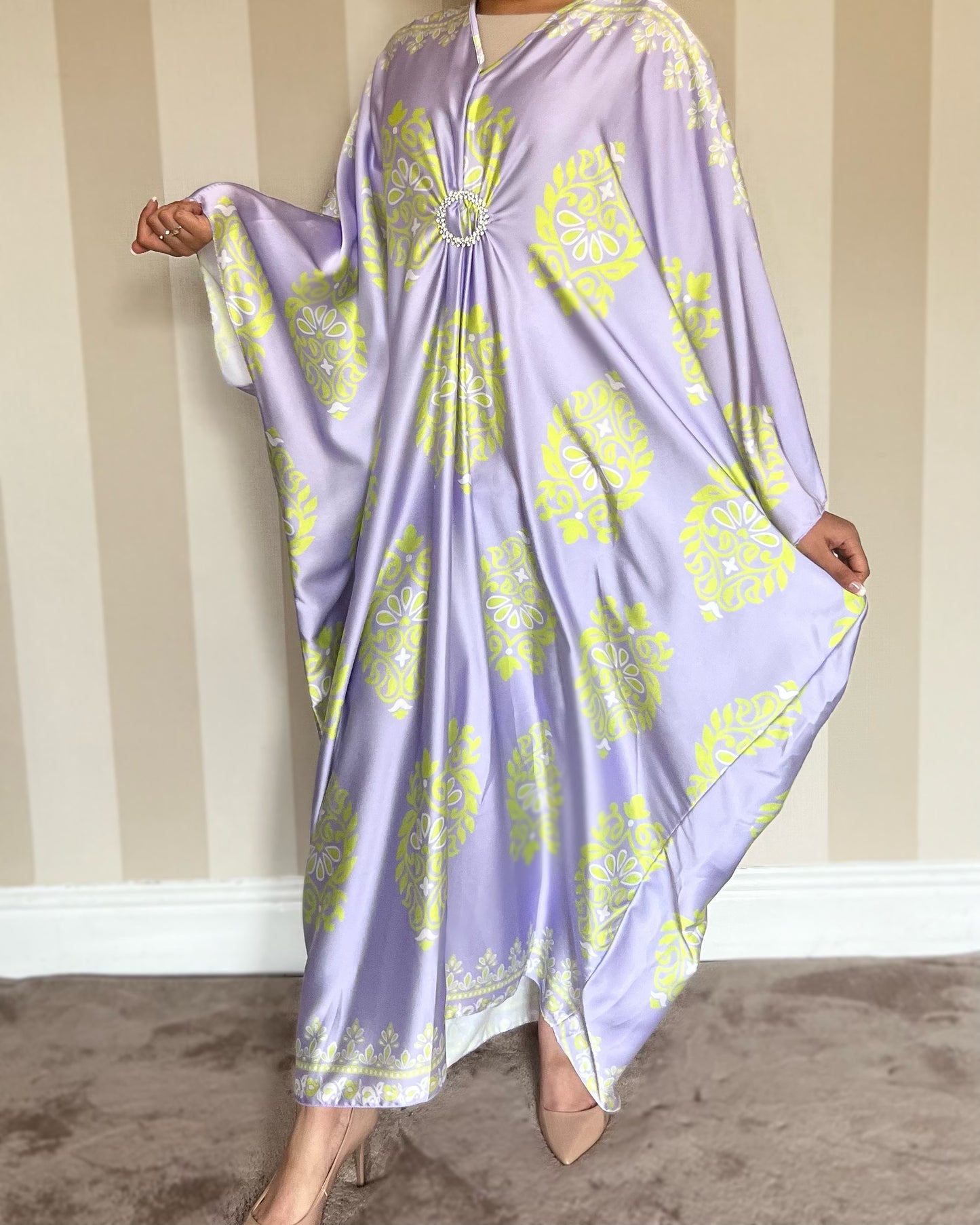 Jewel Print Satin Kaftan