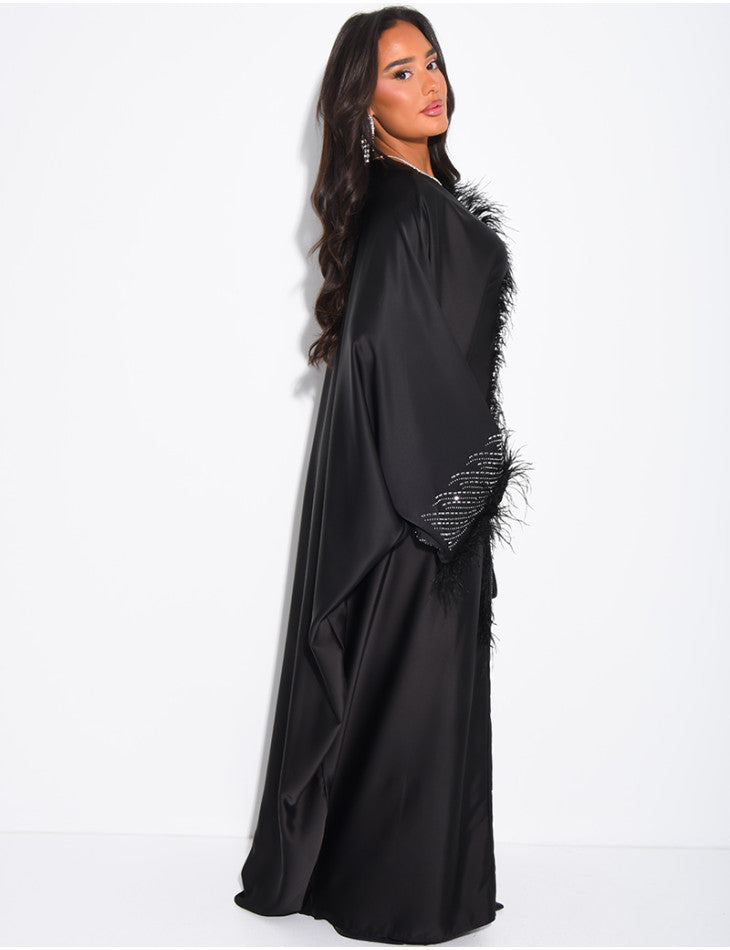 Premium Farah Feather Embellished Tie Belt Kaftan