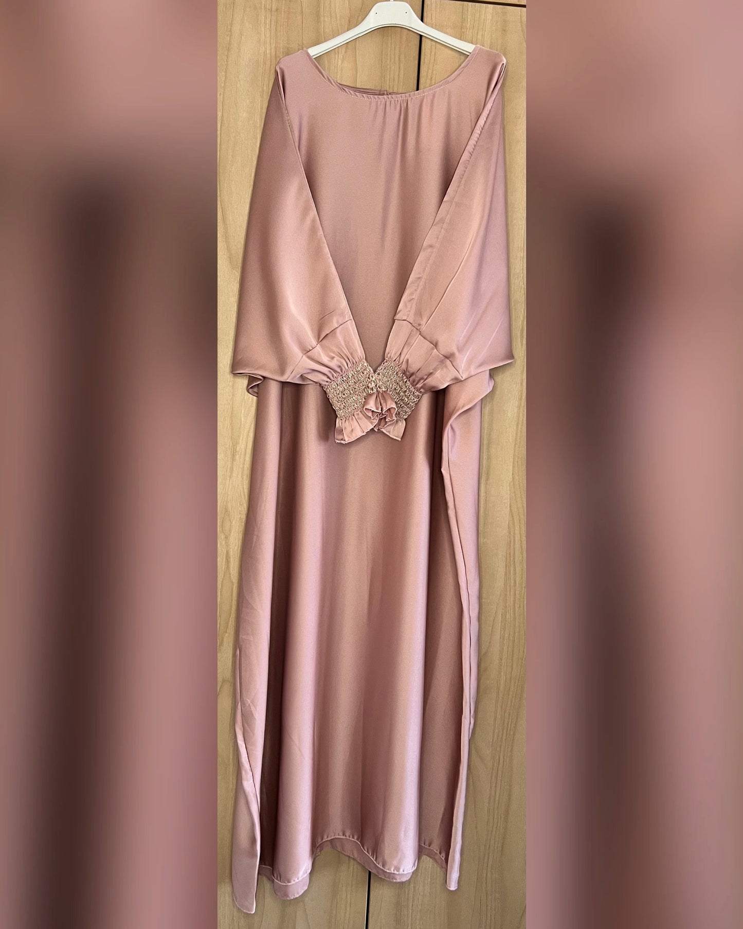 Cuff Detail Satin Batwing Abaya