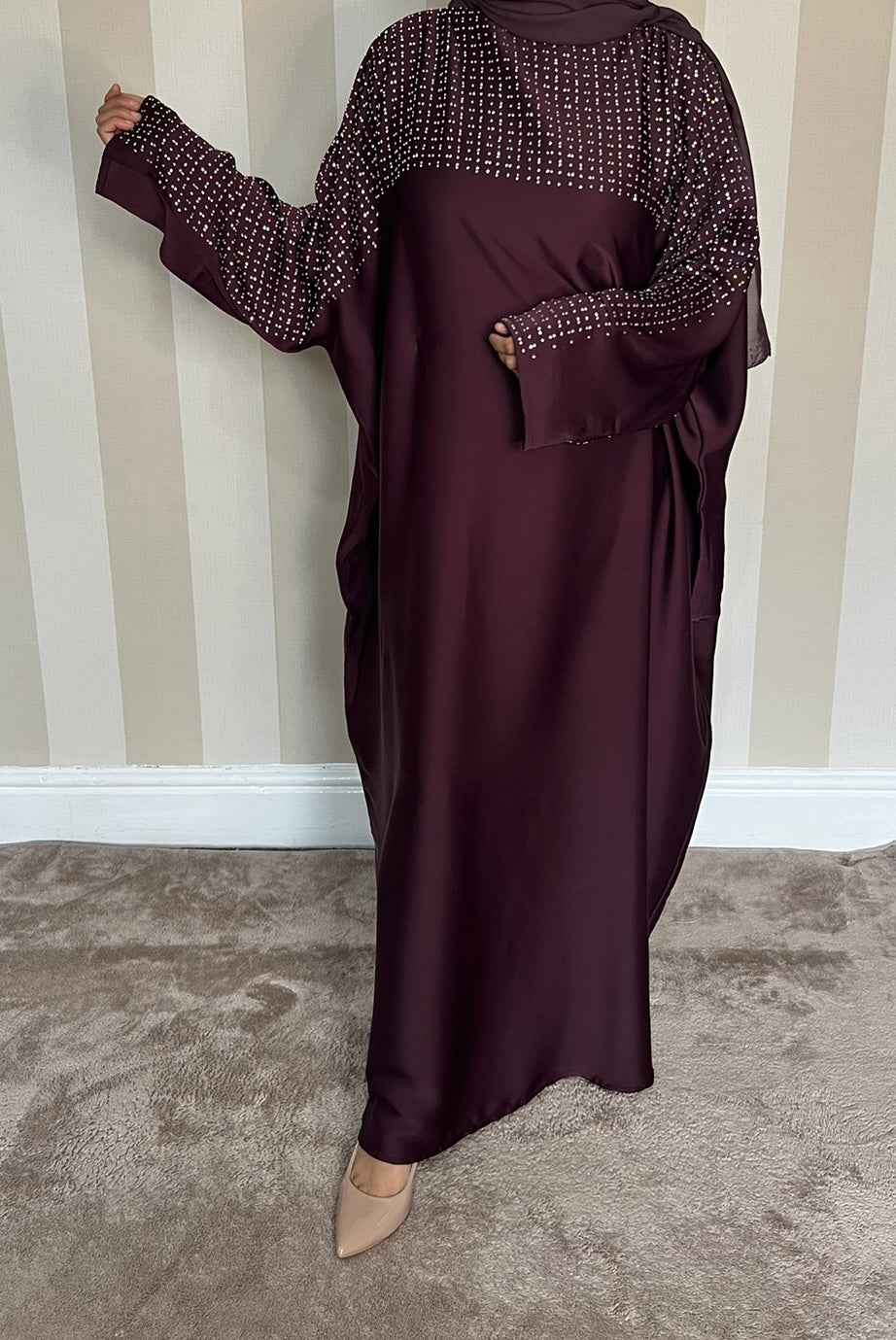 Plum Embellished Tie Kaftan Abaya