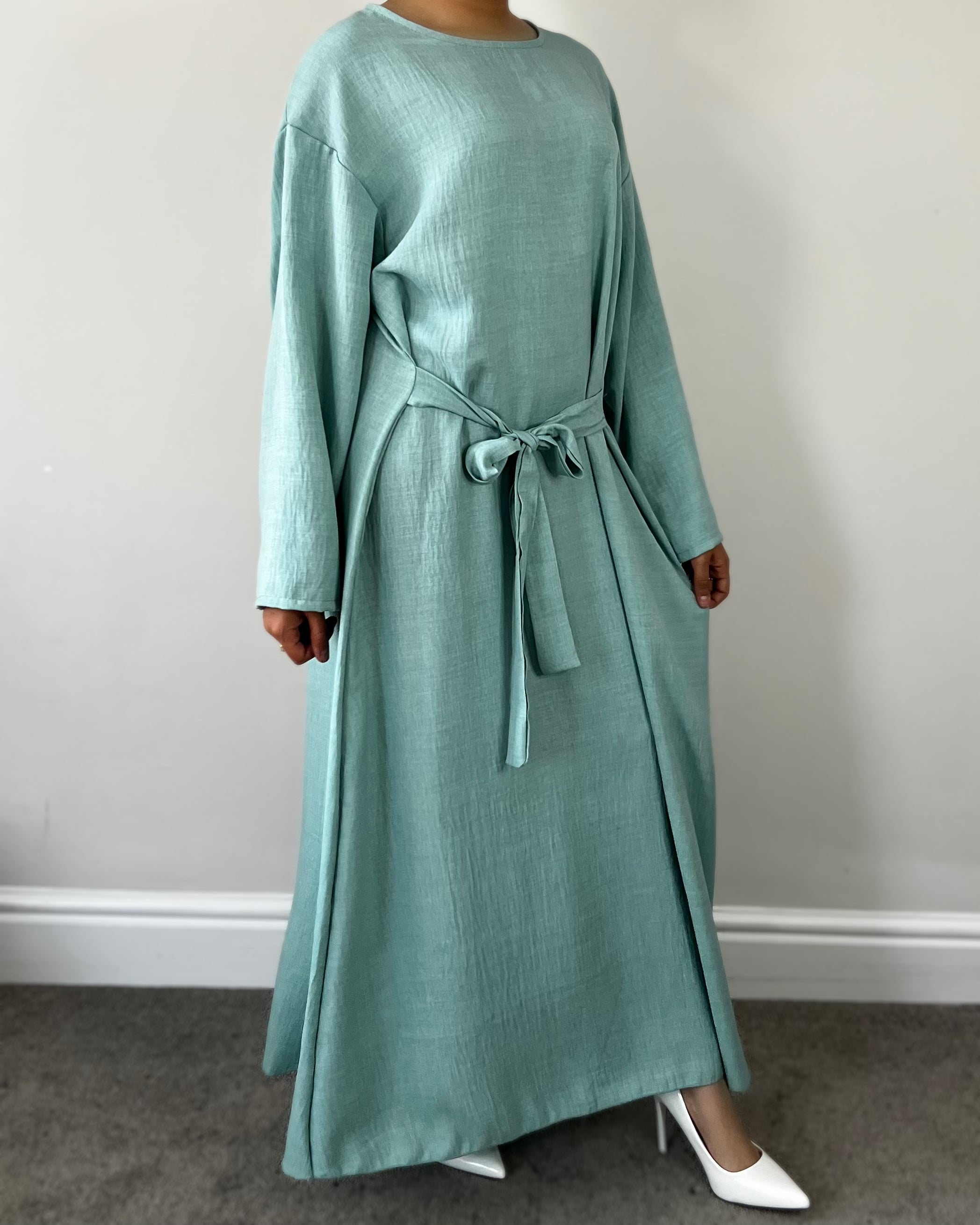 Linen Knot Kimono Dress Mink Attire