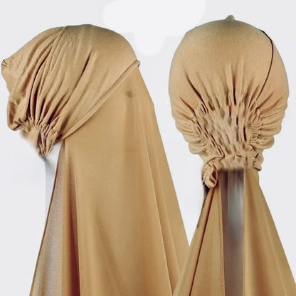 2 in 1 Ready-wear joint Bonnet with Chiffon Scarf  Hijab no tie