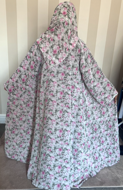 Floral Print Chiffon Abaya - Pink Blossom