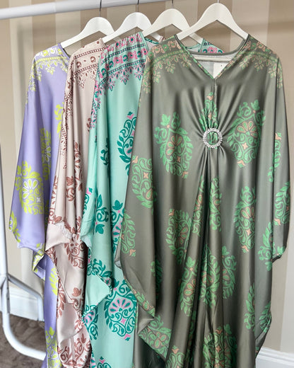 Jewel Print Satin Kaftan