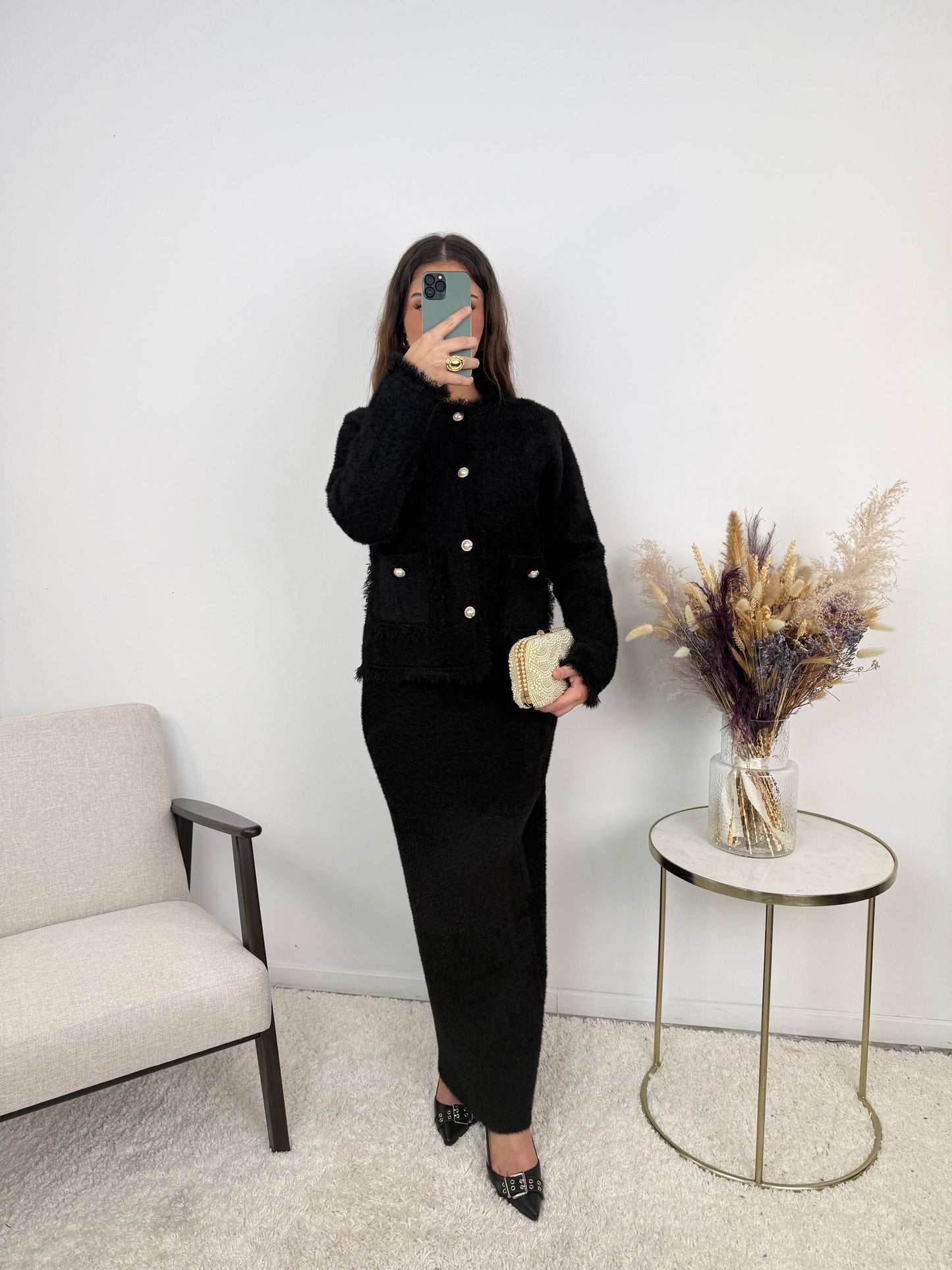Aya Fur Button Skirt Co Ord