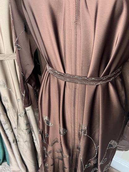 Hajar Floral Leaf Embellishment Abaya Set