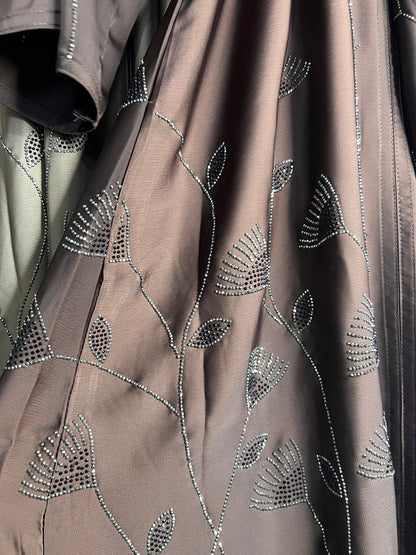 Hajar Floral Leaf Embellishment Abaya Set