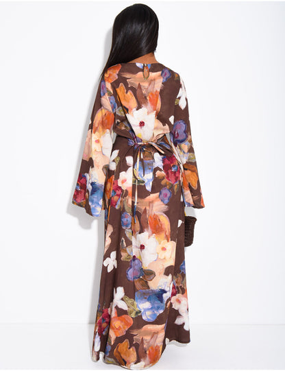 Madeeha Floral Linen-Effect Dress with adjustable tie belt
