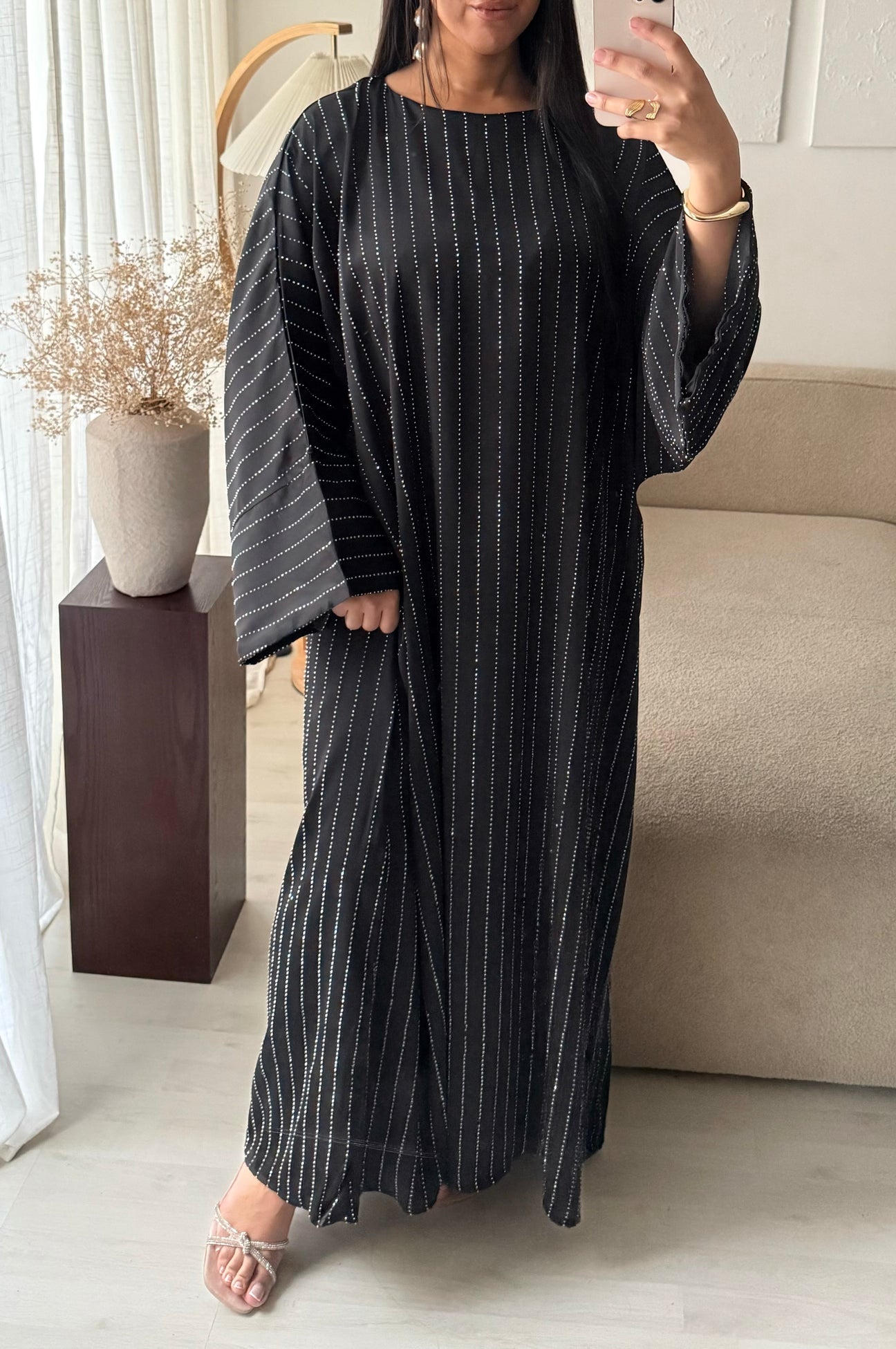 Premium Vertical Rhinestone Abaya Dress