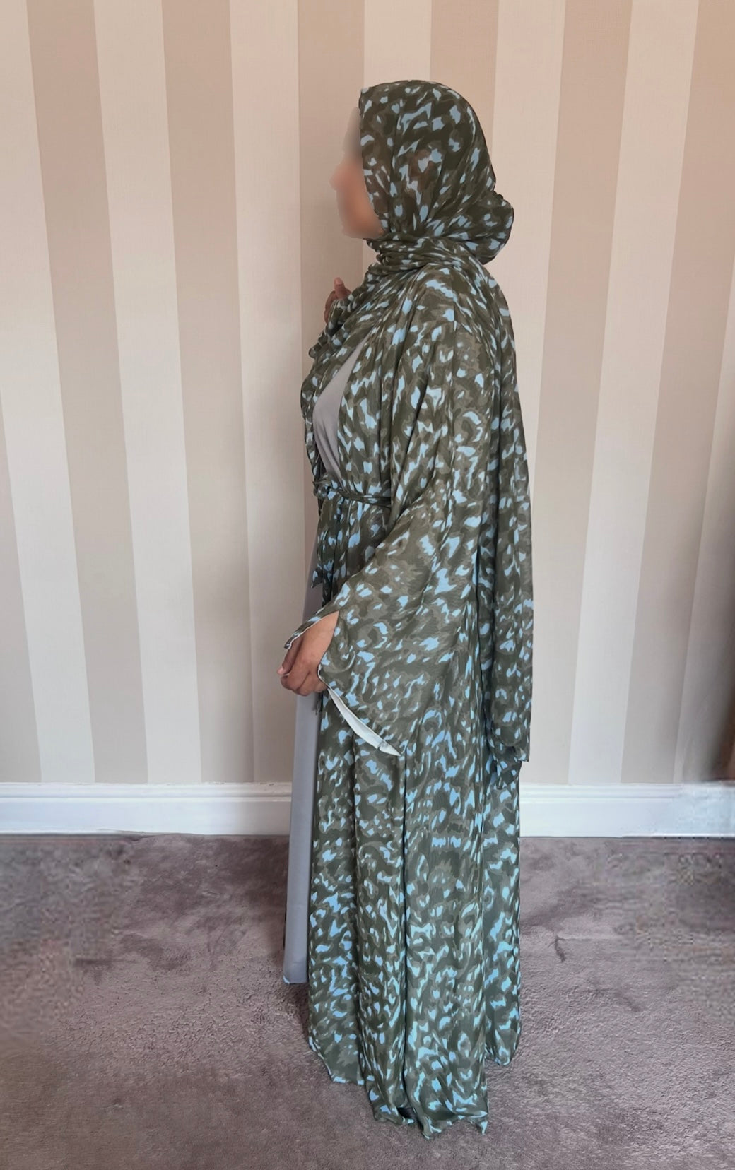 Print Chiffon Abaya - Khaki
