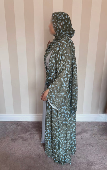 Print Chiffon Abaya - Khaki