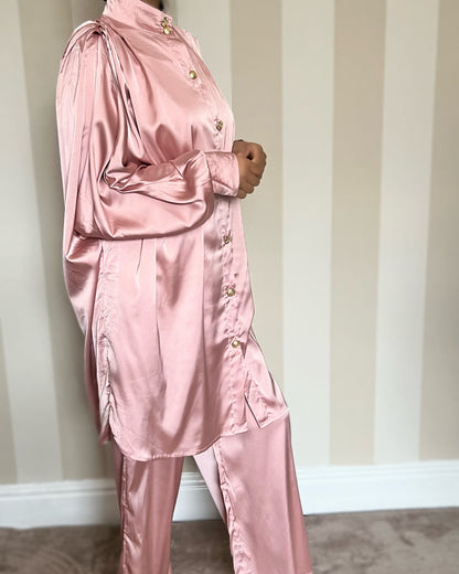 Satin Oversized Gold Button Co Ord