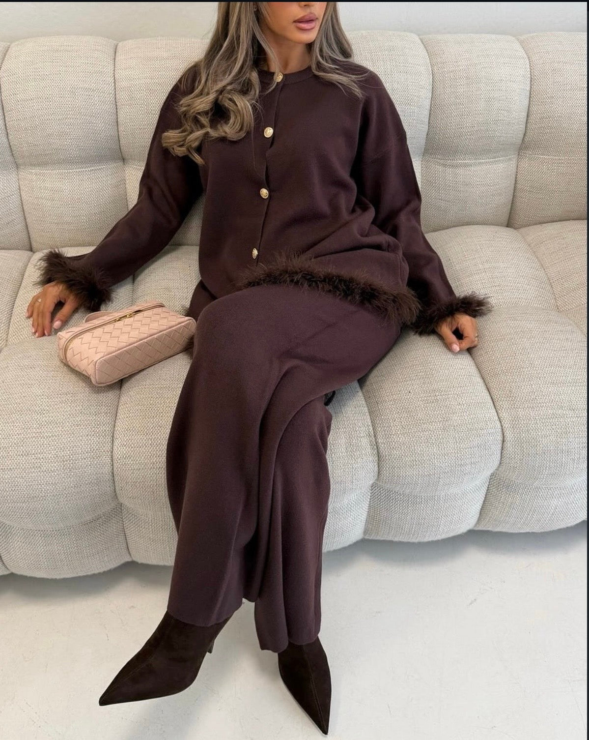 Premium Fur Trim Cardigan Co Ord